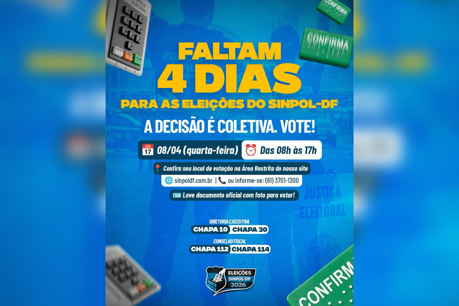 Leve documento oficial com foto para votar | Foto: Criação Sinpol-DF