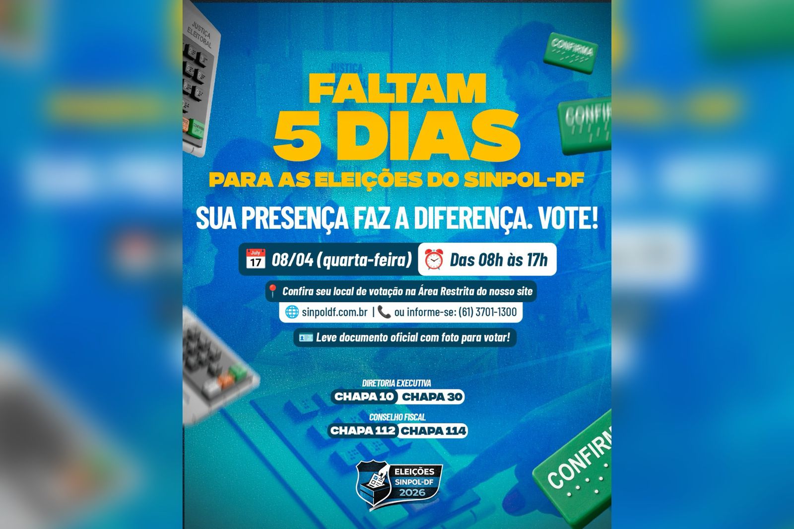 O comparecimento às urnas garante a legitimidade do processo e fortalece a representação dos policiais civis | Foto: Criação Sinpol-DF