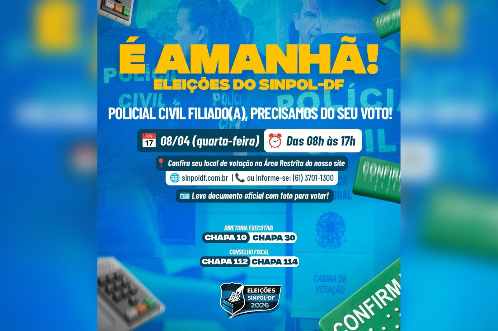 Confira seu local de votação na Área Restrita do site | Foto: Criação Sinpol-DF